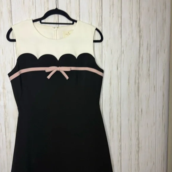 Kate Spade Classic Black and White Pink Bow Scalloped edge dress 10 - Picture 2 of 11